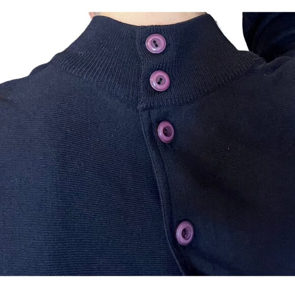 Vintage 90s Navy Knit Turtleneck Sweater Dress | Minimalist Midi - Picture 3 of 6